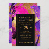 Moderne abstrakte Malerei Goldskript rosa Hochzeit Einladung (Vorne/Hinten)