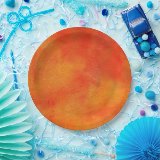 Moderne Abstrakte Malerei in Orange Pappteller (Party)