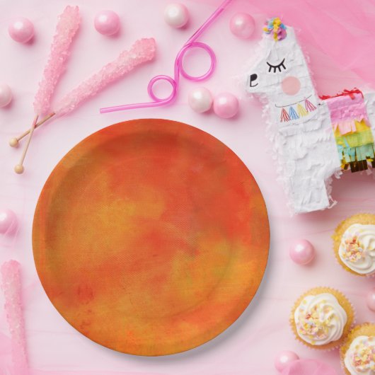 Moderne Abstrakte Malerei in Orange Pappteller (Party)