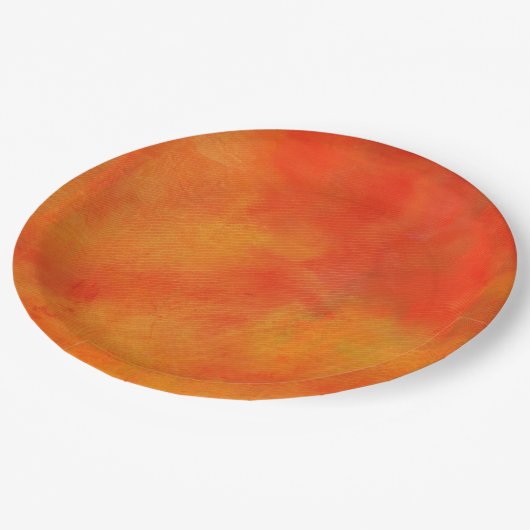 Moderne Abstrakte Malerei in Orange Pappteller (Schrägansicht)