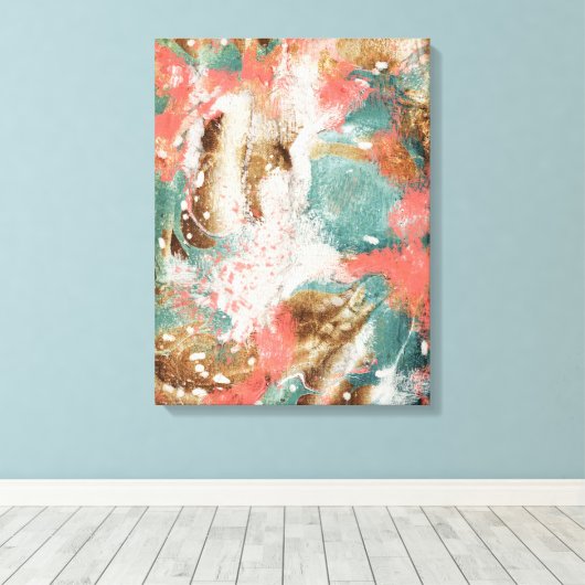 Moderne Abstrakte Malerei Korallen Aquamarin Gold Leinwanddruck (Insitu (Holzboden))
