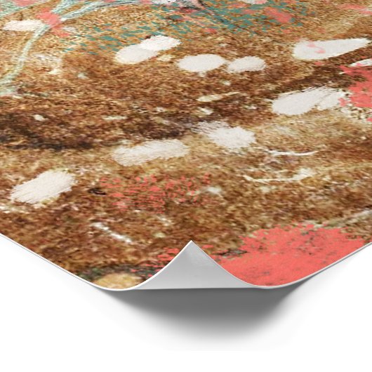 Moderne Abstrakte Malerei Korallen Aquamarin Gold Poster (Ecke)