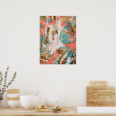 Moderne Abstrakte Malerei Korallen Aquamarin Gold  Poster (Küche)
