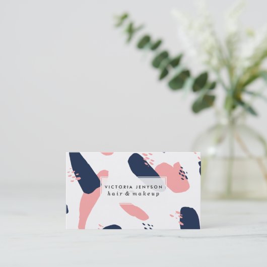 Moderne abstrakte Marineblau Pastellrosa geometris Visitenkarte (Stehend Vorderseite)