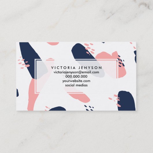 Moderne abstrakte Marineblau Pastellrosa geometris Visitenkarte (Rückseite)