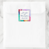 Moderne Abstrakte Marmorwatercolor-Hochzeit Quadratischer Aufkleber (Tasche)