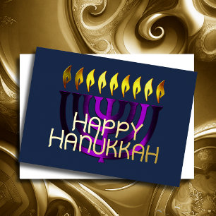 Moderne Abstrakte Menorah Lila Folien Feiertagskarte