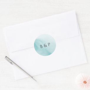 Moderne Abstrakte Minimalistische Teal-Hochzeit Runder Aufkleber