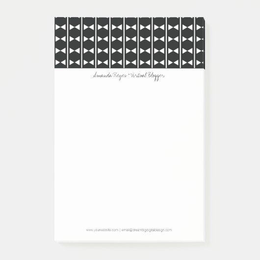 Moderne Abstrakte monochrome Schwarz-Weiß-Diamant Post-it Klebezettel (Vorderseite)