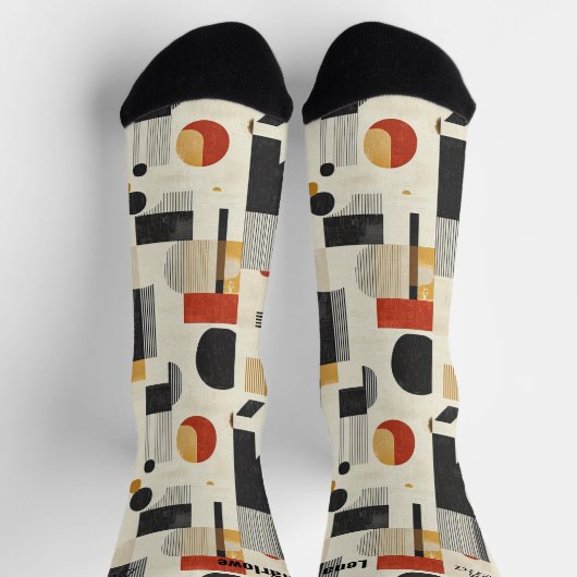 Moderne Abstrakte Muster in Beige und Rot Socken (Oben)