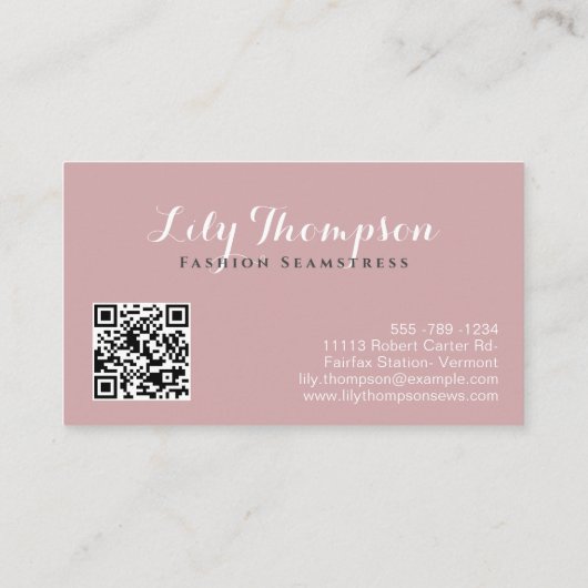 Moderne Abstrakte Nähmaschine QR Code Dusty Rose Visitenkarte (Rückseite)