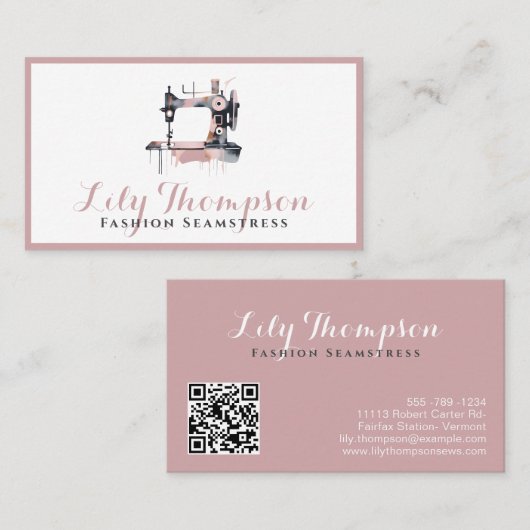 Moderne Abstrakte Nähmaschine QR Code Dusty Rose Visitenkarte (Vorne/Hinten)