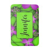Moderne Abstrakte Neon Pink Green Art Blume Name Badematte (Vorderseite Vertikal)