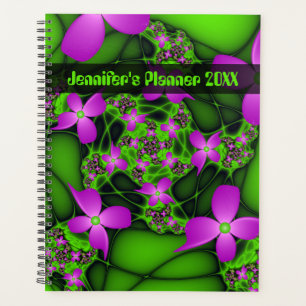 Moderne Abstrakte Neon Pink Green Art Blume Name Planer