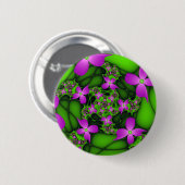 Moderne Abstrakte Neon Pink Green Fraktal Blume Button (Vorne & Hinten)