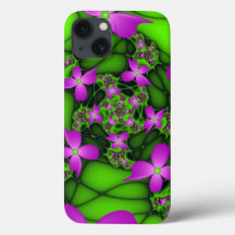 Moderne Abstrakte Neon Pink Green Fraktal Blume