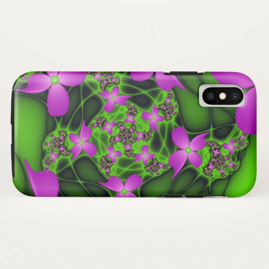 Moderne Abstrakte Neon Pink Green Fraktal Blume Case-Mate iPhone Hülle (Rückseite (Horizontal))