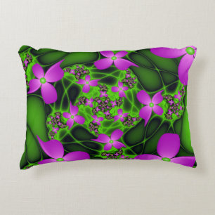 Moderne Abstrakte Neon Pink Green Fraktal Blume Dekokissen