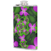 Moderne Abstrakte Neon Pink Green Fraktal Blume Flachmann (Links)
