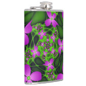 Moderne Abstrakte Neon Pink Green Fraktal Blume Flachmann (Rechts)
