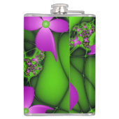 Moderne Abstrakte Neon Pink Green Fraktal Blume Flachmann (Rückseite)