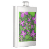 Moderne Abstrakte Neon Pink Green Fraktal Blume Flachmann (Rechts)
