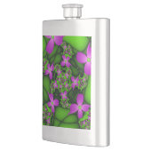 Moderne Abstrakte Neon Pink Green Fraktal Blume Flachmann (Links)