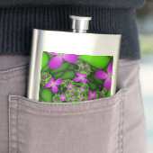 Moderne Abstrakte Neon Pink Green Fraktal Blume Flachmann (Beispiel)