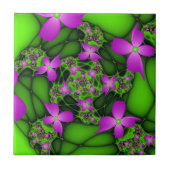 Moderne Abstrakte Neon Pink Green Fraktal Blume Fliese (Vorderseite)