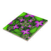 Moderne Abstrakte Neon Pink Green Fraktal Blume Fliese (Seite)