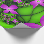 Moderne Abstrakte Neon Pink Green Fraktal Blume Geschenkpapier (Ecke)