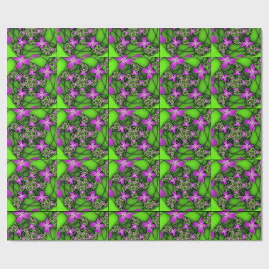 Moderne Abstrakte Neon Pink Green Fraktal Blume Geschenkpapier (Flach)