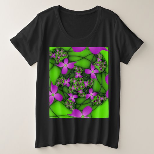 Moderne Abstrakte Neon Pink Green Fraktal Blume Große Größe T-Shirt (Design vorne)