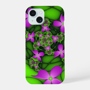 Moderne Abstrakte Neon Pink Green Fraktal Blume iPhone 15 Hülle