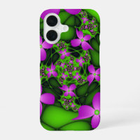 Moderne Abstrakte Neon Pink Green Fraktal Blume