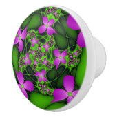 Moderne Abstrakte Neon Pink Green Fraktal Blume Keramikknauf (Rechts)