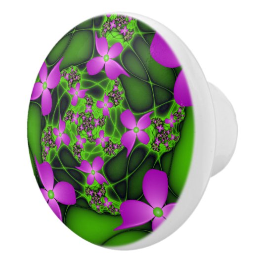Moderne Abstrakte Neon Pink Green Fraktal Blume Keramikknauf (Rechts)