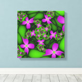 Moderne Abstrakte Neon Pink Green Fraktal Blume Leinwanddruck (Insitu (Holzboden))