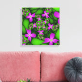 Moderne Abstrakte Neon Pink Green Fraktal Blume Leinwanddruck (Insitu (Wohnzimmer))