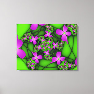 Moderne Abstrakte Neon Pink Green Fraktal Blume Leinwanddruck