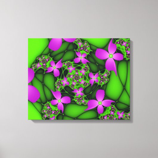 Moderne Abstrakte Neon Pink Green Fraktal Blume Leinwanddruck (Vorderseite)
