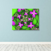 Moderne Abstrakte Neon Pink Green Fraktal Blume Leinwanddruck (Insitu (Holzboden))
