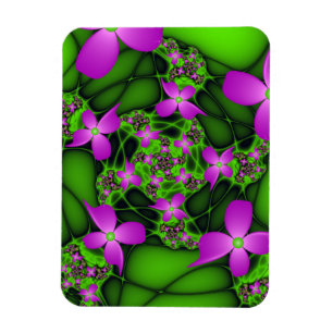 Moderne Abstrakte Neon Pink Green Fraktal Blume Magnet