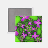Moderne Abstrakte Neon Pink Green Fraktal Blume Magnet (Vorderseite/Rückseite)