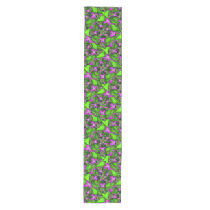 Moderne Abstrakte Neon Pink Green Fraktal Blume Mittelgroßer Tischläufer