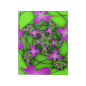 Moderne Abstrakte Neon Pink Green Fraktal Blume Notizblock (Rotiert)