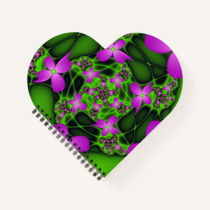 Moderne Abstrakte Neon Pink Green Fraktal Blume Notizblock
