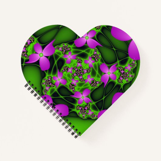 Moderne Abstrakte Neon Pink Green Fraktal Blume Notizblock (Vorderseite)