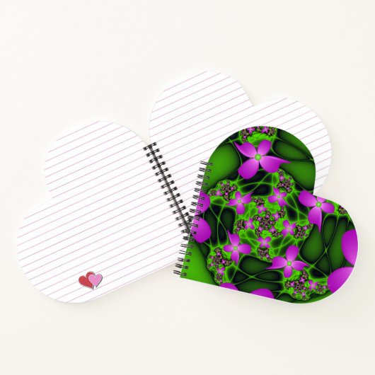 Moderne Abstrakte Neon Pink Green Fraktal Blume Notizblock (Innenseite)