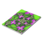Moderne Abstrakte Neon Pink Green Fraktal Blume Notizblock (Rotiert)
